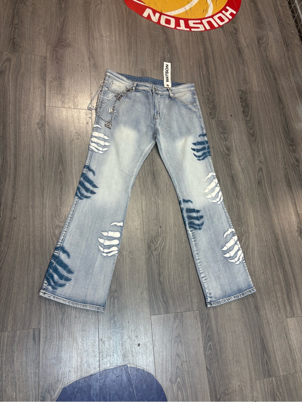 Light Blue Watson Distressed Men’s Jeans with Contrast patches